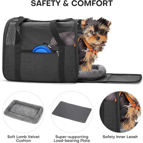 JUNGYOUN Premium Cat Carrier - حامل الحيوانات الأليفة للقطط والكلاب الصغيرة حتى 15 رطلاً - حامل كلب للسفر معتمد من شركة الطيران مع سحابات مضادة للهروب، وعاء سفر قابل للطي وحزام مبطن in Kuwait