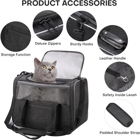 JUNGYOUN Premium Cat Carrier - حامل الحيوانات الأليفة للقطط والكلاب الصغيرة حتى 15 رطلاً - حامل كلب للسفر معتمد من شركة الطيران مع سحابات مضادة للهروب، وعاء سفر قابل للطي وحزام مبطن in Kuwait