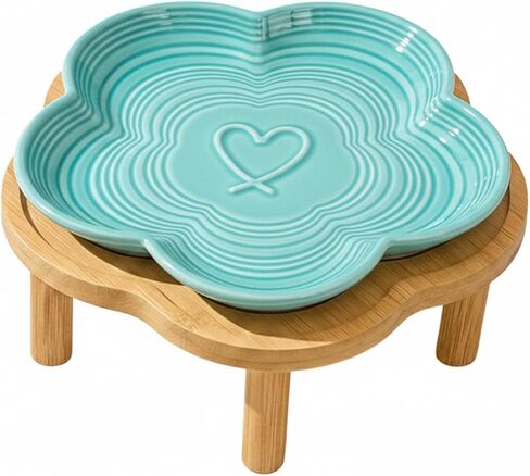 PawsPik Flower Ceramic Cat Feeding Plate with Raised Bamboo Stand, Elevated Whisker-Friendly Pet Bowl, Anti-Slip Stable Design, Dishwasher Safe (Pink) in Kuwait