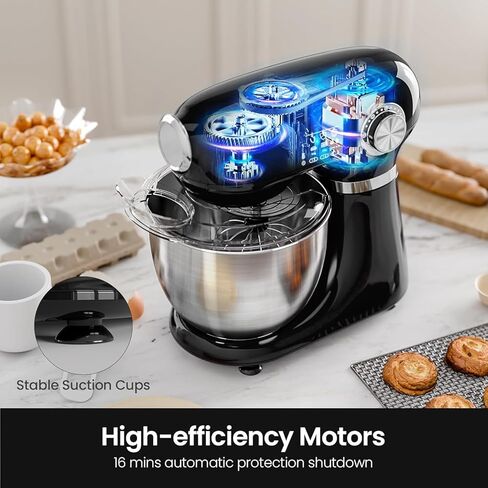 Kismile 5.5QT Tilt-Head Stand Mixer, 12-Speed Electric Mixer with 304 Stainless Steel Bowl - Includes Whisk, Dough Hook, Beater for Baking Bread, Cakes, Cookies (Light Black) in Saudi Arabia