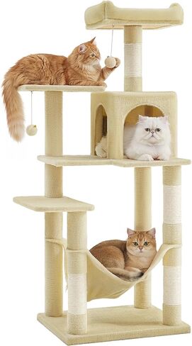 SONGMICS HOME Cat Tree for Indoor Cats, Multi-Level Cat Tower with Sisal Scratching Posts, Hammock and Condo, Light Gray in Kuwait