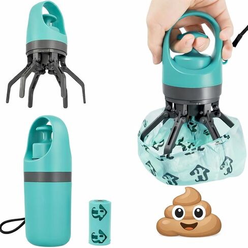 Pooper Scooper for Small Dogs, Portable No‑Touch Waste Picker with Built‑In Bag Dispenser 1 Roll 15PCS Bags, One‑Handed Claw Grabber, Leak‑Resistant Storage for Small & Medium Dogs, Cats & Small Pets in Kuwait