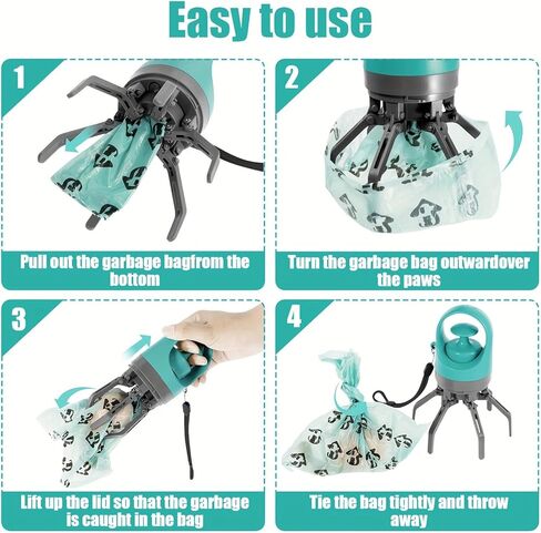 Pooper Scooper for Small Dogs, Portable No‑Touch Waste Picker with Built‑In Bag Dispenser 1 Roll 15PCS Bags, One‑Handed Claw Grabber, Leak‑Resistant Storage for Small & Medium Dogs, Cats & Small Pets in Kuwait