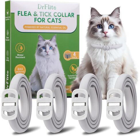 4 Pack Natural Flea Collar for Cats,Cat Flea and Tick Treatment,32 Months Protection Flea and Tick Prevention for Cats,Waterproof Cat Flea Collar,Adjustable Cat Flea and Tick for Kittens & Adult Cat in Kuwait