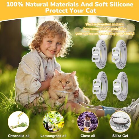 4 Pack Natural Flea Collar for Cats,Cat Flea and Tick Treatment,32 Months Protection Flea and Tick Prevention for Cats,Waterproof Cat Flea Collar,Adjustable Cat Flea and Tick for Kittens & Adult Cat in Kuwait