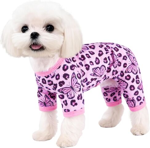 Dog Summer Pajamas Onesie Soft Breathable Puppy Jumpsuit Lightweight Dog Clothes for Small Medium Dogs Cat Pet Clothes(Pink Leopard, Medium) in Kuwait