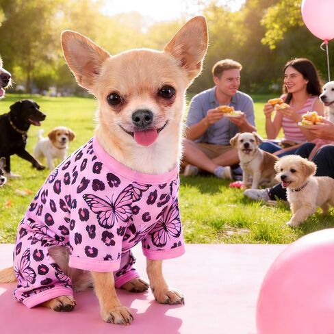 Dog Summer Pajamas Onesie Soft Breathable Puppy Jumpsuit Lightweight Dog Clothes for Small Medium Dogs Cat Pet Clothes(Pink Leopard, Medium) in Kuwait