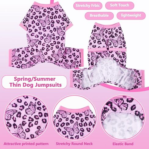 Dog Summer Pajamas Onesie Soft Breathable Puppy Jumpsuit Lightweight Dog Clothes for Small Medium Dogs Cat Pet Clothes(Pink Leopard, Medium) in Kuwait