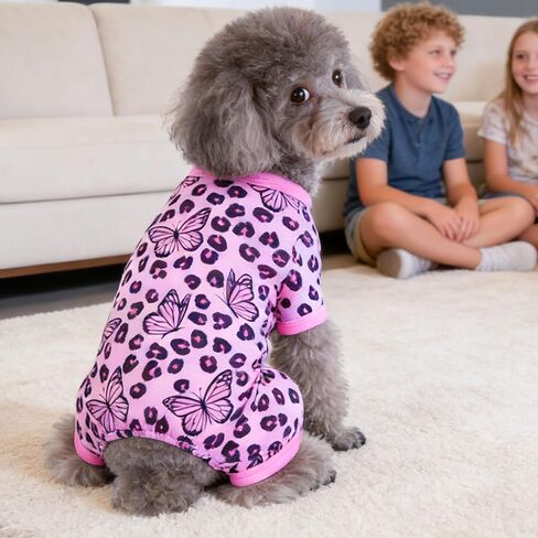 Dog Summer Pajamas Onesie Soft Breathable Puppy Jumpsuit Lightweight Dog Clothes for Small Medium Dogs Cat Pet Clothes(Pink Leopard, Medium) in Kuwait