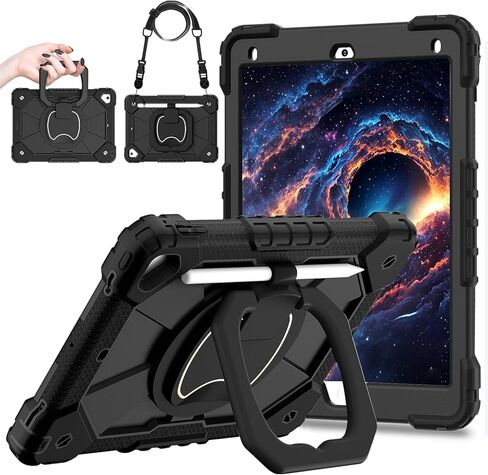 Case for Amazon Kindle Fire Max 11 13th Generation Case 2023, Heavy Duty Rugged Shockproof Case with Rotating Stand Hand Strap Shoulder Strap Pencil Holder, Compatible with Type Cover Keyboard, Black in Kuwait