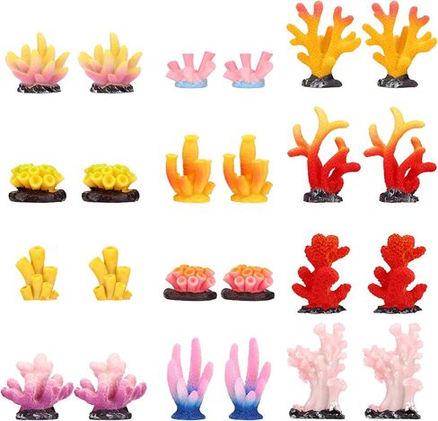 24pcs Mini Fake Resin Coral Reef, Miniature Resin Coral Figurines 12 Styles Colored Small Artificial Plants for Fish Tank Garden Flower Pot Bonsai Tiny Micro Landscape Decors Faux Coastal Beach Ocean in Kuwait