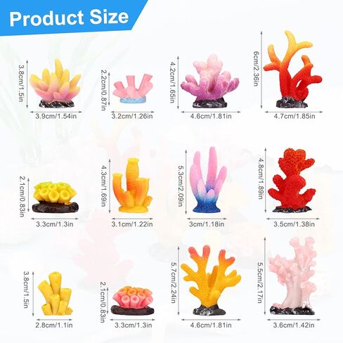 24pcs Mini Fake Resin Coral Reef, Miniature Resin Coral Figurines 12 Styles Colored Small Artificial Plants for Fish Tank Garden Flower Pot Bonsai Tiny Micro Landscape Decors Faux Coastal Beach Ocean in Kuwait