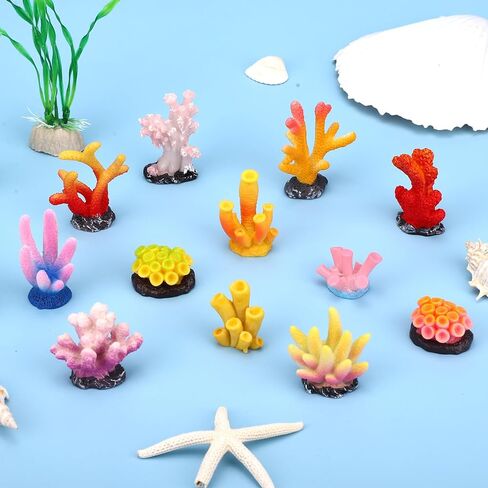 24pcs Mini Fake Resin Coral Reef, Miniature Resin Coral Figurines 12 Styles Colored Small Artificial Plants for Fish Tank Garden Flower Pot Bonsai Tiny Micro Landscape Decors Faux Coastal Beach Ocean in Kuwait