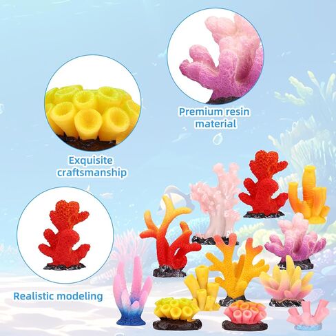 24pcs Mini Fake Resin Coral Reef, Miniature Resin Coral Figurines 12 Styles Colored Small Artificial Plants for Fish Tank Garden Flower Pot Bonsai Tiny Micro Landscape Decors Faux Coastal Beach Ocean in Kuwait