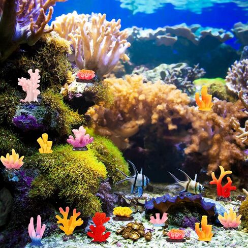 24pcs Mini Fake Resin Coral Reef, Miniature Resin Coral Figurines 12 Styles Colored Small Artificial Plants for Fish Tank Garden Flower Pot Bonsai Tiny Micro Landscape Decors Faux Coastal Beach Ocean in Kuwait