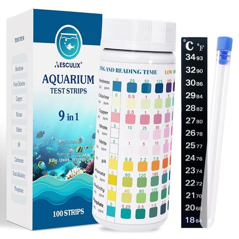 9 in 1 Aquarium Test Strips, 100 Count, Fish Tank Water Test Kit for Freshwater & Saltwater, Tests Nitrate, Nitrite, pH, KH, Total Alkalinity, Hardness, Free Chlorine, Copper & Phosphate in Kuwait