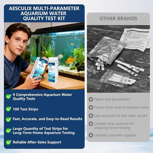 9 in 1 Aquarium Test Strips, 100 Count, Fish Tank Water Test Kit for Freshwater & Saltwater, Tests Nitrate, Nitrite, pH, KH, Total Alkalinity, Hardness, Free Chlorine, Copper & Phosphate in Kuwait