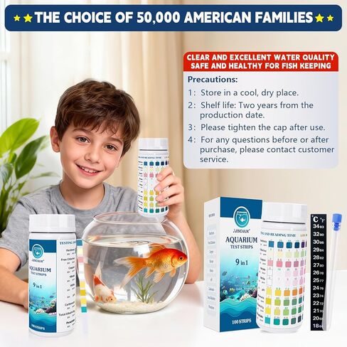 9 in 1 Aquarium Test Strips, 100 Count, Fish Tank Water Test Kit for Freshwater & Saltwater, Tests Nitrate, Nitrite, pH, KH, Total Alkalinity, Hardness, Free Chlorine, Copper & Phosphate in Kuwait