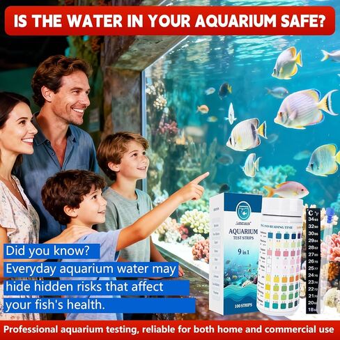 9 in 1 Aquarium Test Strips, 100 Count, Fish Tank Water Test Kit for Freshwater & Saltwater, Tests Nitrate, Nitrite, pH, KH, Total Alkalinity, Hardness, Free Chlorine, Copper & Phosphate in Kuwait