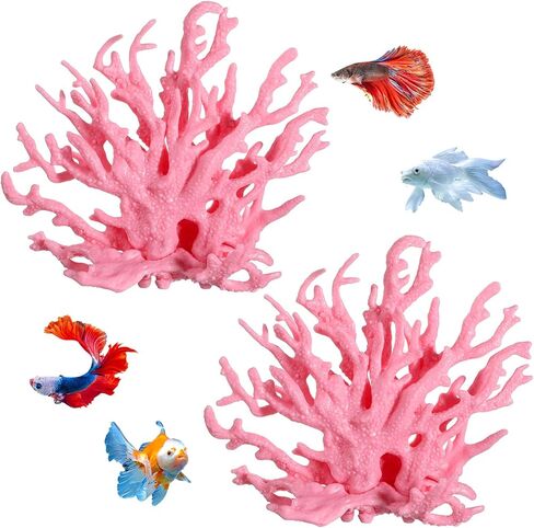 Artificial Coral Reef Decor Pink Aquarium Decor 2 PCS Pink Fake Coral, Corals Decors for Fish Tank Aquarium Corals Decoration 12.8x5.4x11.1cm in Kuwait