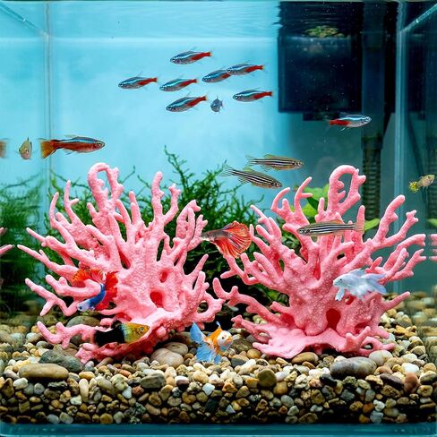Artificial Coral Reef Decor Pink Aquarium Decor 2 PCS Pink Fake Coral, Corals Decors for Fish Tank Aquarium Corals Decoration 12.8x5.4x11.1cm in Kuwait
