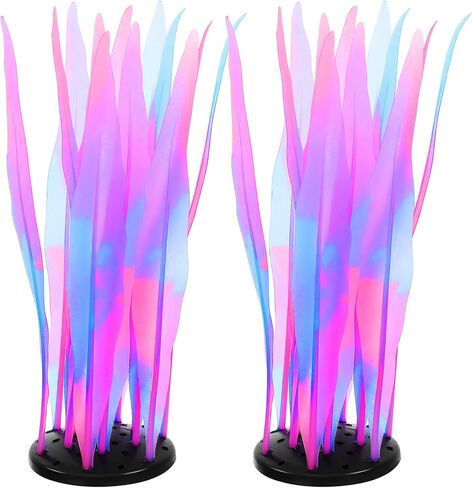 LLOUSSAK 2 Pcs Aquarium Glowing Kelp Plant, Soft Silicone Glowing Fish Tank Decorations, Fluorescence Coral Pink Fish Tank Decor for Aquarium in Kuwait