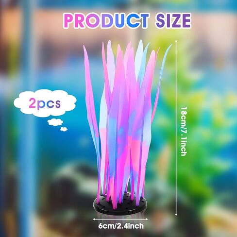 LLOUSSAK 2 Pcs Aquarium Glowing Kelp Plant, Soft Silicone Glowing Fish Tank Decorations, Fluorescence Coral Pink Fish Tank Decor for Aquarium in Kuwait