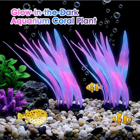 LLOUSSAK 2 Pcs Aquarium Glowing Kelp Plant, Soft Silicone Glowing Fish Tank Decorations, Fluorescence Coral Pink Fish Tank Decor for Aquarium in Kuwait