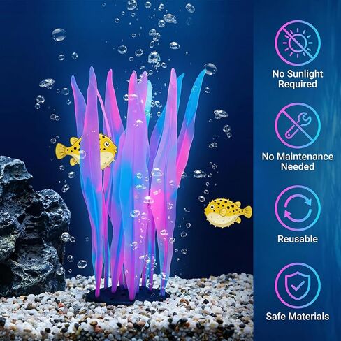 LLOUSSAK 2 Pcs Aquarium Glowing Kelp Plant, Soft Silicone Glowing Fish Tank Decorations, Fluorescence Coral Pink Fish Tank Decor for Aquarium in Kuwait