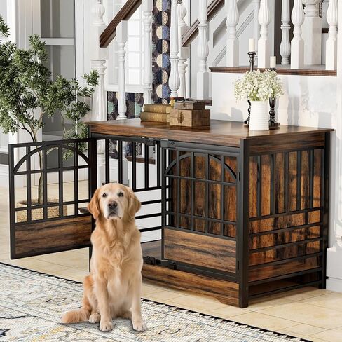 COZPAW 52 Inch Dog Crate Furniture, Extra Large Dog Kennel Indoor for XLarge Breed, Heavy Duty Dog Cage with Double Elegant Arched Doors, Decorate as TV Stand & End Table (Cognac Brown) in Kuwait