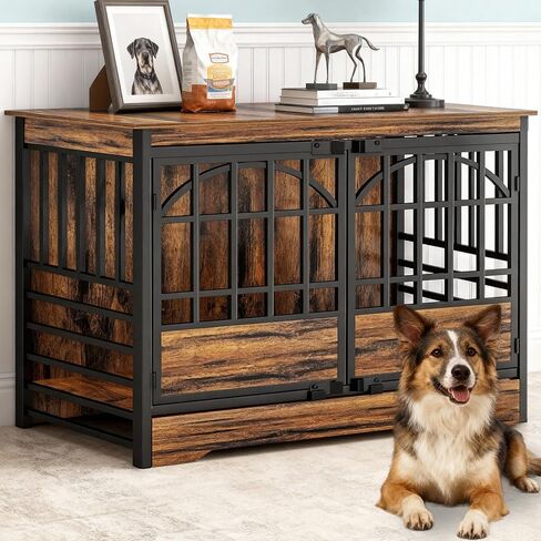 COZPAW 52 Inch Dog Crate Furniture, Extra Large Dog Kennel Indoor for XLarge Breed, Heavy Duty Dog Cage with Double Elegant Arched Doors, Decorate as TV Stand & End Table (Cognac Brown) in Saudi Arabia