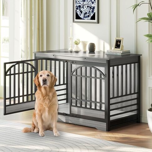 COZPAW 52 Inch Dog Crate Furniture, Extra Large Dog Kennel Indoor for XLarge Breed, Heavy Duty Dog Cage with Double Elegant Arched Doors, Decorate as TV Stand & End Table (Cognac Brown) in Saudi Arabia
