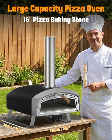 16" Wood-Fired Pizza Oven for Cooking Bigger Size Pizzas & More Food– Outdoor Portable Pizza Stove with Thermometer, Glass Door & Folding Legs, for Patio Backyard Camping Tailgating, PS109 in Kuwait