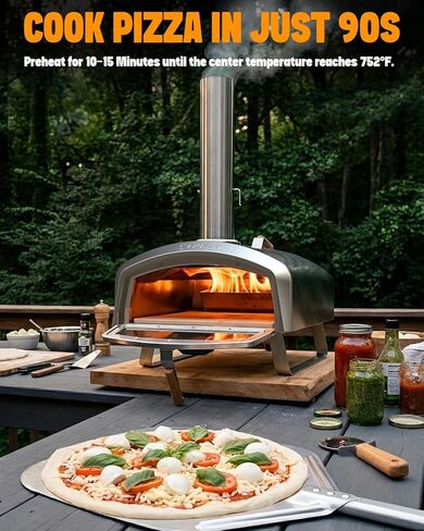 16" Wood-Fired Pizza Oven for Cooking Bigger Size Pizzas & More Food– Outdoor Portable Pizza Stove with Thermometer, Glass Door & Folding Legs, for Patio Backyard Camping Tailgating, PS109 in Kuwait