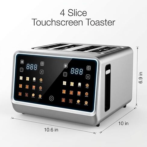 محمصة خبز 4 شرائح تعمل باللمس مع شاشة LCD، محمصات رقمية من الفولاذ المقاوم للصدأ، 6 أنواع من الخبز و6 إعدادات للظل، محمصة خبز ذكية بفتحات واسعة للغاية مع خاصية إلغاء الخبز وإعادة التسخين in Kuwait