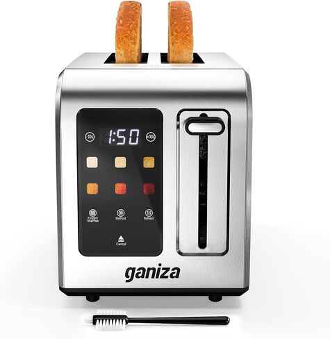 محمصة الخبز الذكية Ganiza شريحتين مع شاشة تعمل باللمس، ومؤقت العد التنازلي الرقمي، وفتحة واسعة لمحمصة الخبز بشاشة تعمل باللمس، والفولاذ المقاوم للصدأ بالكامل، وإلغاء إعادة تسخين تذويب الجليد، +/- 10 ثوانٍ، وصينية فتات الخبز القابلة للإزالة، بحد أقصى 925 و in Kuwait