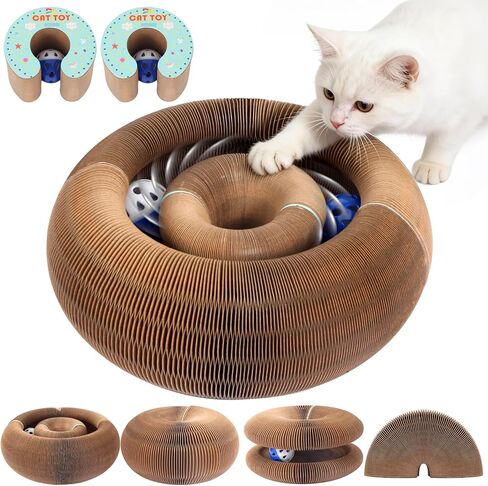 Extensible Cat Scratcher Cardboard Toy | Magic Accordion Scratching Pad with Bell Ball - Foldable & Reversible Interactive Kitty Play for Indoor Cats (1 Pack) in Kuwait