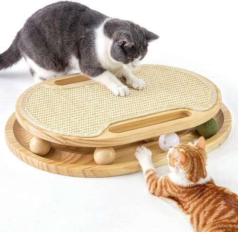 ZOMISIA Cat Scratcher with Ball Track Toy, Sisal Scratch Pad for Indoor Adult Cats, Wooden Interactive Cat Puzzle Toys for Kitten Mental Stimulation Self Play Home Enrichment in Kuwait