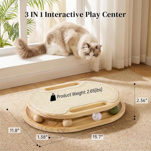 ZOMISIA Cat Scratcher with Ball Track Toy, Sisal Scratch Pad for Indoor Adult Cats, Wooden Interactive Cat Puzzle Toys for Kitten Mental Stimulation Self Play Home Enrichment in Kuwait