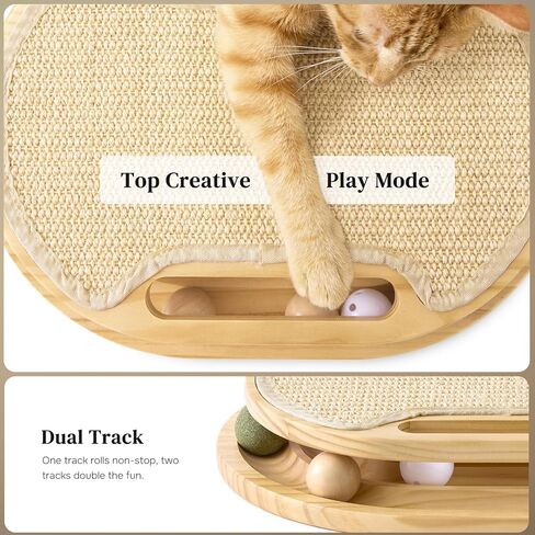 ZOMISIA Cat Scratcher with Ball Track Toy, Sisal Scratch Pad for Indoor Adult Cats, Wooden Interactive Cat Puzzle Toys for Kitten Mental Stimulation Self Play Home Enrichment in Kuwait