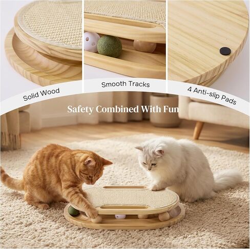 ZOMISIA Cat Scratcher with Ball Track Toy, Sisal Scratch Pad for Indoor Adult Cats, Wooden Interactive Cat Puzzle Toys for Kitten Mental Stimulation Self Play Home Enrichment in Kuwait