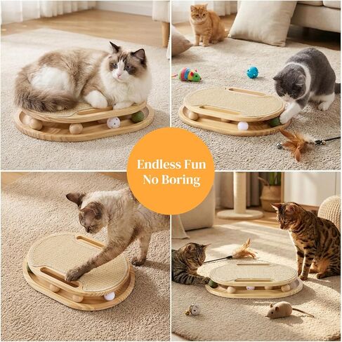 ZOMISIA Cat Scratcher with Ball Track Toy, Sisal Scratch Pad for Indoor Adult Cats, Wooden Interactive Cat Puzzle Toys for Kitten Mental Stimulation Self Play Home Enrichment in Kuwait