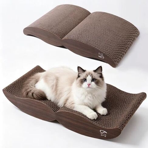 Thickened Cat Scratcher, 17.3'' L x 7.7'' W x 3'' H Double-Sided Cat Scratching Board & Bed for Indoor Cats, Scratch Pad to Protect Furniture, 1 Pack in Kuwait