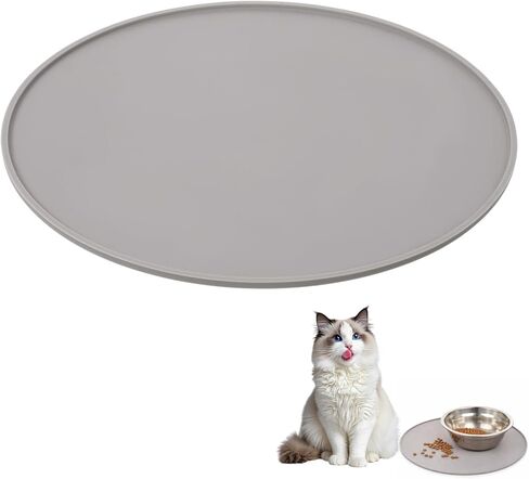 Silicone Pet Food Mat, Waterproof Nonslip Feeding Bowl Mat with Raised Edges for Dog Cat Puppy Kitten, Round Small Silicone Tray Prevent Spills (9.84'' × 9.84'') in Kuwait