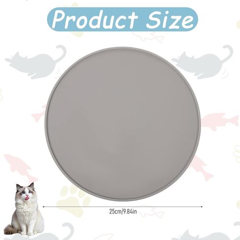 Silicone Pet Food Mat, Waterproof Nonslip Feeding Bowl Mat with Raised Edges for Dog Cat Puppy Kitten, Round Small Silicone Tray Prevent Spills (9.84'' × 9.84'') in Kuwait