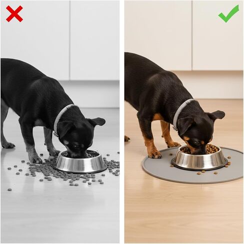 Silicone Pet Food Mat, Waterproof Nonslip Feeding Bowl Mat with Raised Edges for Dog Cat Puppy Kitten, Round Small Silicone Tray Prevent Spills (9.84'' × 9.84'') in Kuwait