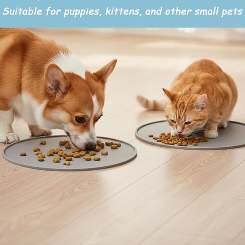 Silicone Pet Food Mat, Waterproof Nonslip Feeding Bowl Mat with Raised Edges for Dog Cat Puppy Kitten, Round Small Silicone Tray Prevent Spills (9.84'' × 9.84'') in Kuwait