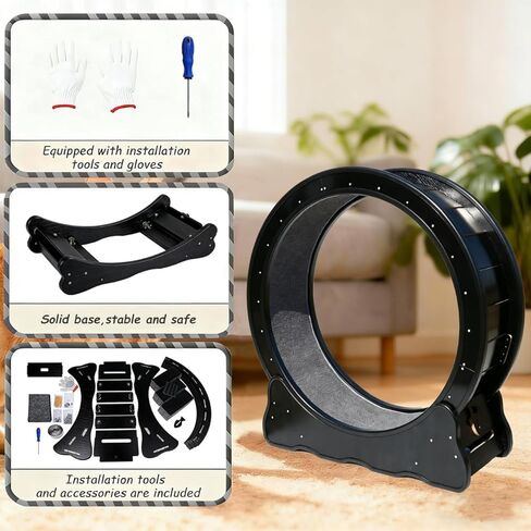 Cat Exercise Wheel - 35.4 Inch Wooden Low Noise Cat Treadmill for Indoor Cats, Detachable Carpet & Enhanced Base for Fitness, Weight Loss Size M Black in Kuwait
