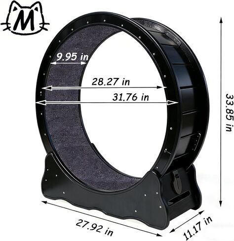 Cat Exercise Wheel - 35.4 Inch Wooden Low Noise Cat Treadmill for Indoor Cats, Detachable Carpet & Enhanced Base for Fitness, Weight Loss Size M Black in Kuwait