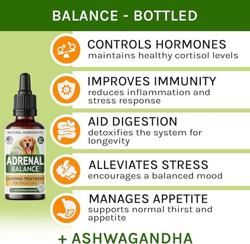 Аdrеnаl Balance for Dogs and Cats - Cushings Treatment for Pets, Аdrеnаl Support w/Ashwagandha, Licorice Root, Rhodiola Rosea – Best Cushings Treatment for Dogs - 2oz Harmony Herbal Drops in Kuwait